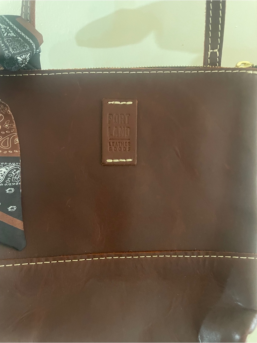 NWOT Portland Leather Goods Brown Full Grain Leather Crossbody + Matching Scarf - Picture 6 of 16